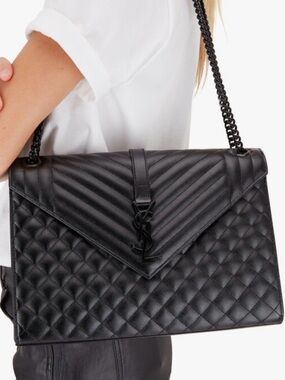 SAINT LAURENT YSL Shoulder Bag Tri Quilt Cassandra Black Matelassé Leather Large